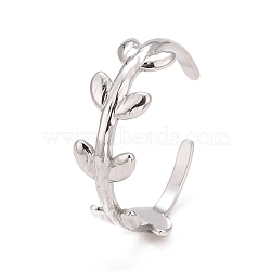 Non-Tarnish 304 Stainless Steel Leaf Wrap Open Cuff Ring for Women, Stainless Steel Color, US Size 9(18.9mm)(RJEW-C025-15P)