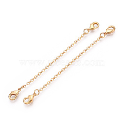 Brass Cable Chain Chain Extender, End Chains with Double Lobster Claw Clasps, Real 18K Gold Plated, 65~70x2mm(KK-ZX024-37G-E)
