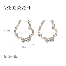 French Vintage Stainless Steel Hoop Earrings, Silver, 30.4x26mm(YQ8592-9)