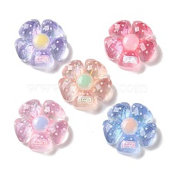 Transparent Resin Cabochons, Smile Flower & Polka Dot, with Glitter Powder, Mixed Color, 21x21.5x6~6.5mm(RESI-F078-03)