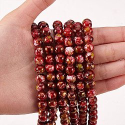 2 Strands 2 Colors Natural Imitation South Red Agate & Rainforest Agate Beads Strands, Round, 6mm, Hole: 1mm, about 62~68pcs/strand, 15.70 inch(39.87cm), 1 strand/color(G-SZ0001-46)