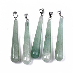 Natural Green Aventurine Big Pendants, with Platinum Tone Iron Pinch Bail, Teardrop, 58.5~59.5x10mm, Hole: 4x6.5mm(G-T131-17D)