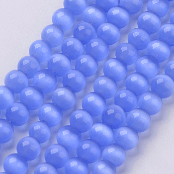 Cat Eye Beads, Round, Royal Blue, 10mm, Hole: 1mm, about 39pcs/strand, 15 inch