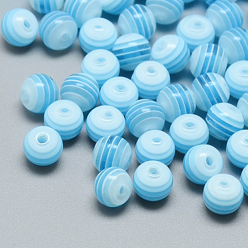 Transparent Stripe Resin Beads, Round, Deep Sky Blue, 8mm, Hole: 1.6~2mm