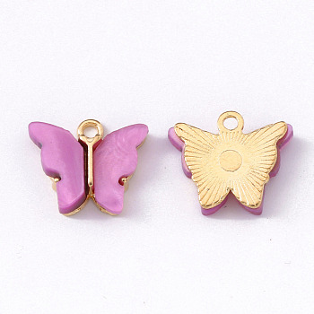 Alloy Enamel Pendants, Butterfly, Light Gold, Orchid, 14x16.5x3mm, Hole: 1.6mm