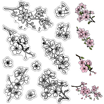 Custom PVC Plastic Clear Stamps, for DIY Scrapbooking, Photo Album Decorative, Cards Making, Stamp Sheets, Film Frame, March Cherry Blossom, 160x110x3mm