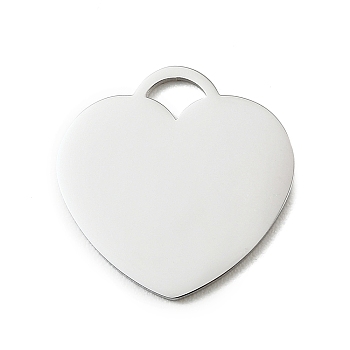 Valentine's Day 304 Stainless Steel Pendants, Heart Charms, Polishing, Stamping Blank Tag, Stainless Steel Color, 24.5x24.5x1mm, Hole: 4x5mm