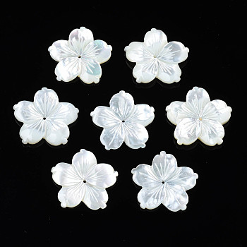 Natural White Shell Beads, Flower, 23.5~24x24.5~25x2~5mm, Hole: 1mm