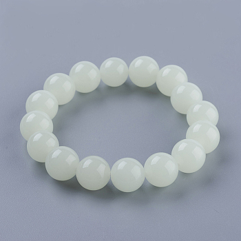 Synthetic Luminous Stone Beaded Stretch Bracelet, Glow in the Dark, Round, 2 inch(50mm), 10mm