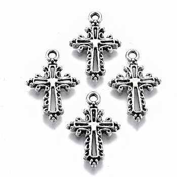 Tibetan Style Alloy Pendants, Cross, Cadmium Free & Lead Free, Antique Silver, 20x13x2mm, Hole: 1.6mm, about 1200pcs/1000g