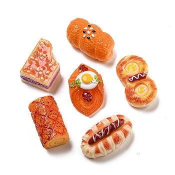 Imitation Food Resin Decoden Cabochons, Ham & Eggs & Bread, Mixed Shapes, Mixed Color, 13~15.5x21.5~27x10~14mm