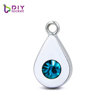 Platinum Plated Alloy Glass Rhinestone Charms, DIY Accessories for Jewelry Pendant Making, Birthstone Color Style Rhinestone, Teardrop, Dark Turquoise, 14x8mm