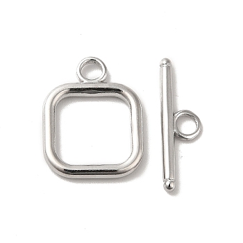 Non-Tarnish 304 Stainless Steel Toggle Clasps, Square, Stainless Steel Color, Square: 18x13.5x2mm, Hole: 3mm, Bar: 19.5x6x2mm, Hole: 3mm