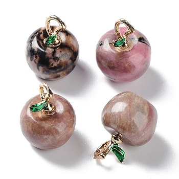 Natural Rhodonite Pendants, with Alloy Enamel Loops, Apple, for Teacher's Day, 16x14mm, Hole: 4x2mm