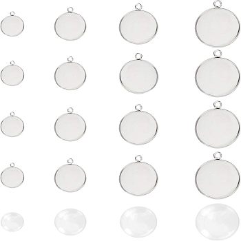 DIY Pendant Making Kits, with 304 Stainless Steel Pendant Cabochon Settings and Glass Cabochons, Stainless Steel Color, Cabochon Settings: 80pcs/set