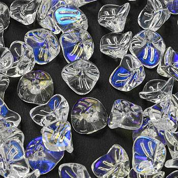 Electroplated Glass Beads, Spray-Painted, Tri Beans, Morning Glory, Clear AB, 7x11x12mm, Hole: 1.4mm, 100pcs/set