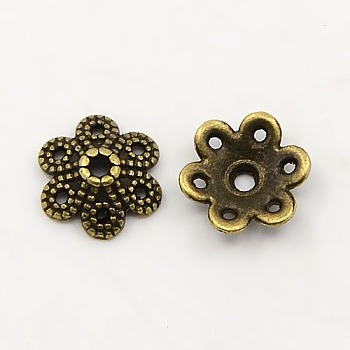 Tibetan Style Bead Caps, Flower, 6-Petal, Lead Free and Cadmium Free, Antique Bronze, 9.5x10x3mm, Hole: 1.5mm