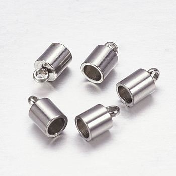 201 Stainless Steel Cord Ends, End Caps, Column, Stainless Steel Color, 7x4mm, Hole: 1mm, 2.5mm inner diameter