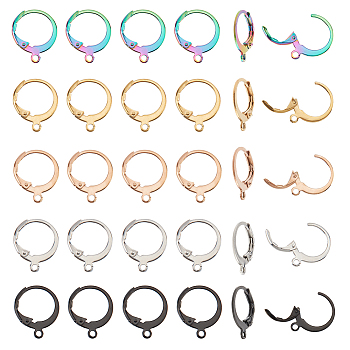 50Pcs 5 Colors 304 Stainless Steel Leverback Earring Findings, with Horizontal Loops, Mixed Color, 14.5x12x2mm, Hole: 1.5mm, 10Pcs/color