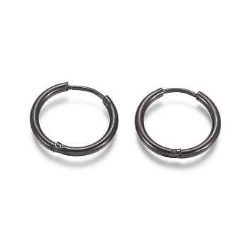 304 Stainless Steel Huggie Hoop Earrings, Hypoallergenic Earrings, with 316 Surgical Stainless Steel Pin, Electrophoresis Black, 12 Gauge, 19x2mm, Pin: 1mm, Inner Diameter: 14mm