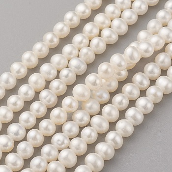 Natural Cultured Freshwater Pearl Beads Strands, Potato, Seashell Color, 5.5~6x5~5.5mm, Hole: 0.8mm, about 64~65pcs/strand, 14.17~14.37 inch(36~36.5cm)