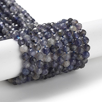 Natural Iolite Beads Strands, Faceted, Round, 4mm, Hole: 0.7mm, about 90~91pcs/strand, 15.20~15.35 inch(38.6~39cm)