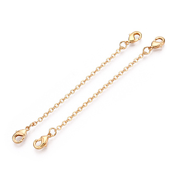 Brass Cable Chain Chain Extender, End Chains with Double Lobster Claw Clasps, Real 18K Gold Plated, 65~70x2mm