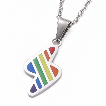Pride Style 201 Stainless Steel Pendant Necklaces, with Enamel and Waxed Cord, Column, Colorful, Stainless Steel Color, 23.62 inch(60cm)