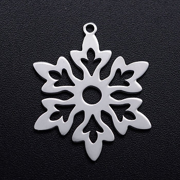 201 Stainless Steel Pendants, Snowflake, Stainless Steel Color, 26x21.5x1mm, Hole: 1.4mm