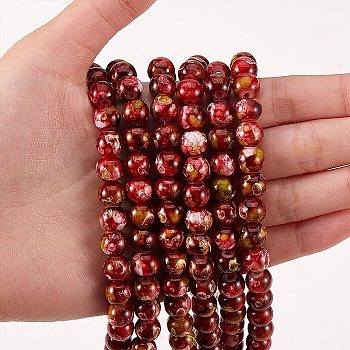 2 Strands 2 Colors Natural Imitation South Red Agate & Rainforest Agate Beads Strands, Round, 6mm, Hole: 1mm, about 62~68pcs/strand, 15.70 inch(39.87cm), 1 strand/color