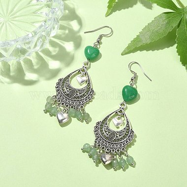 Natural Green Aventurine &  Malaysia Jade (Dyed) Heart Chandelier Earrings(EJEW-JE05364-02)-3