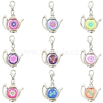 10Pcs Handmade Polymer Clay & Alloy Pendant Decoraions, Teapot, with Alloy Lobster Claw Clasps, Platinum, Mixed Color, 37mm(HJEW-YW00183)