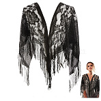 Lace Flower Detachable Polyester Shawl, Garment Accessories, Black, 220x810x0.5mm(AJEW-WH20072-43C)