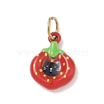 304 Stainless Steel Enamel Pendants, Strawberry Black Cat Charms, with Jump Ring, Golden, 16x12x3mm, Hole: 4.5mm(SA-CBA5B21-03G)