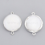 Electroplate Freshwater Shell Links connectors, with Iron Findings, Flat Round, Seashell, Platinum, 26x20x4mm, Hole: 1.5mm(SHEL-S274-32P)