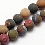 Natural Polychrome Jasper/Picasso Stone/Picasso Jasper Frosted Bead Strands, Round, 10mm, Hole: 1mm, about 19pcs/strand, 7.7 inch(G-O155-03B-10mm)