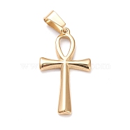 Ion Plating(IP) 304 Stainless Steel Pendants, Laser Cut, Ankh Cross, Golden, 30x16x2mm, Hole: 4x7mm(STAS-L216-41G)
