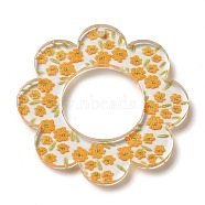 Acrylic Pendants, Flower, Orange, 38x38x2.5mm, Hole: 17.8mm(OACR-O007-04B)