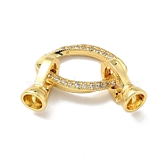 Rack Plating Brass Micro Pave Clear Cubic Zirconia Fold Over Clasps, Cadmium Free & Lead Free, Long-Lasting Plated, Horse Eye, Golden, Horse eye: 14x21.5x2mm, Clasp: 13x8x6mm, Inner Diameter: 4.2mm(KK-E034-43G)