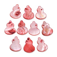 Dyed Natural Freshwater Shell Pendants, Gourd Charms, Light Coral, 20.5~21x15~16x2~3mm, Hole: 1.5mm(BSHE-G034-11D)