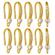 20Pcs Brass Micro Pave Clear Cubic Zirconia Earring Hooks, Ear Wire, with Horizontal Loops, Real 18K Gold Plated, 20.5x10x4mm, Hole: 1.5mm, Pin: 1mm(ZIRC-SZ0005-10)
