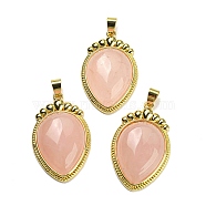 Natural Rose Quartz Pendants, Carrot Charms with Rack Plating Golden Tone Brass Findings, Lead Free & Cadmium Free, 36.5x22.5x7~7.5mm, Hole: 4x6.5mm(G-F760-02A-03G)