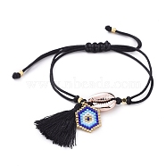 Braided Bead Bracelets, with Electroplated Cowrie Shell Beads, Handmade Glass Seed Beads, Nylon Thread and Cotton Thread Tassels, Rose Gold, 5/8 inch~3-3/8 inch(1.5~8.5cm)(BJEW-JB04822-04)