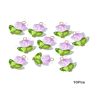 Handmade Lampwork Pendants, with Brass Loops, Flower, Orchid, 20mm, Hole: 2mm(PALLOY-YW028-03)