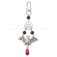 Halloween Alloy Bat & Lotus Pendant Decorations, Glass Teadrop & Swivel Clasps Charm for Bag Ornaments, Antique Silver, 125x47.5mm(HJEW-TA00190)