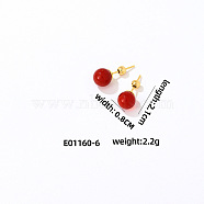 Handmade Fashion Natural Carnelian Stainless Steel Bead Earrings Accessories for Autumn/Winter, Golden, 21x8mm(VH6205-5)