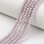 Electroplate Opaque Solid Color Glass Beads Strands, Half Rainbow Plated, Faceted, Rondelle, Thistle, 2.5x1.5mm, Hole: 0.4mm, about 150~155pcs/strand, 32~33cm(EGLA-A034-P1mm-L08)