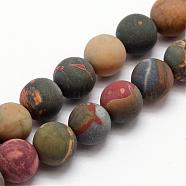 Natural Polychrome Jasper/Picasso Stone/Picasso Jasper Frosted Bead Strands, Round, 10mm, Hole: 1mm, about 19pcs/strand, 7.7 inch(G-O155-03B-10mm)