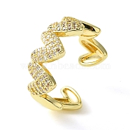 Brass Micro Pave Cubic Zirconia Ring, Long-Lasting Plated, Heart, Golden, Inner Diameter: 19mm(RJEW-Z033-07G)