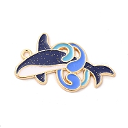 Alloy Enamel Pendants, with Sequins, Shark Shape Charm, Golden, Cornflower Blue, 22x35x1mm, Hole: 2mm(ENAM-B055-01B)